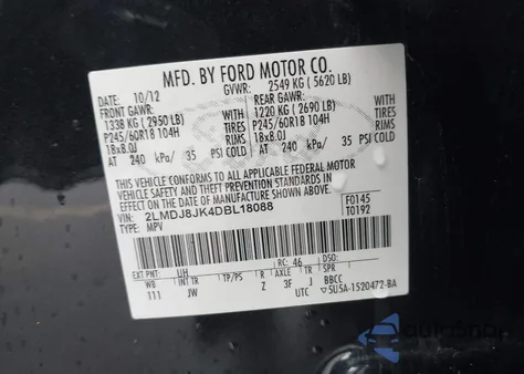 2013 Lincoln Mkx from USA, damaged, VIN 2LMDJ8JK4DBL18088